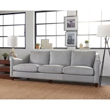 Transitional Sofa with Rolled Arms and Exposed Wood Legs